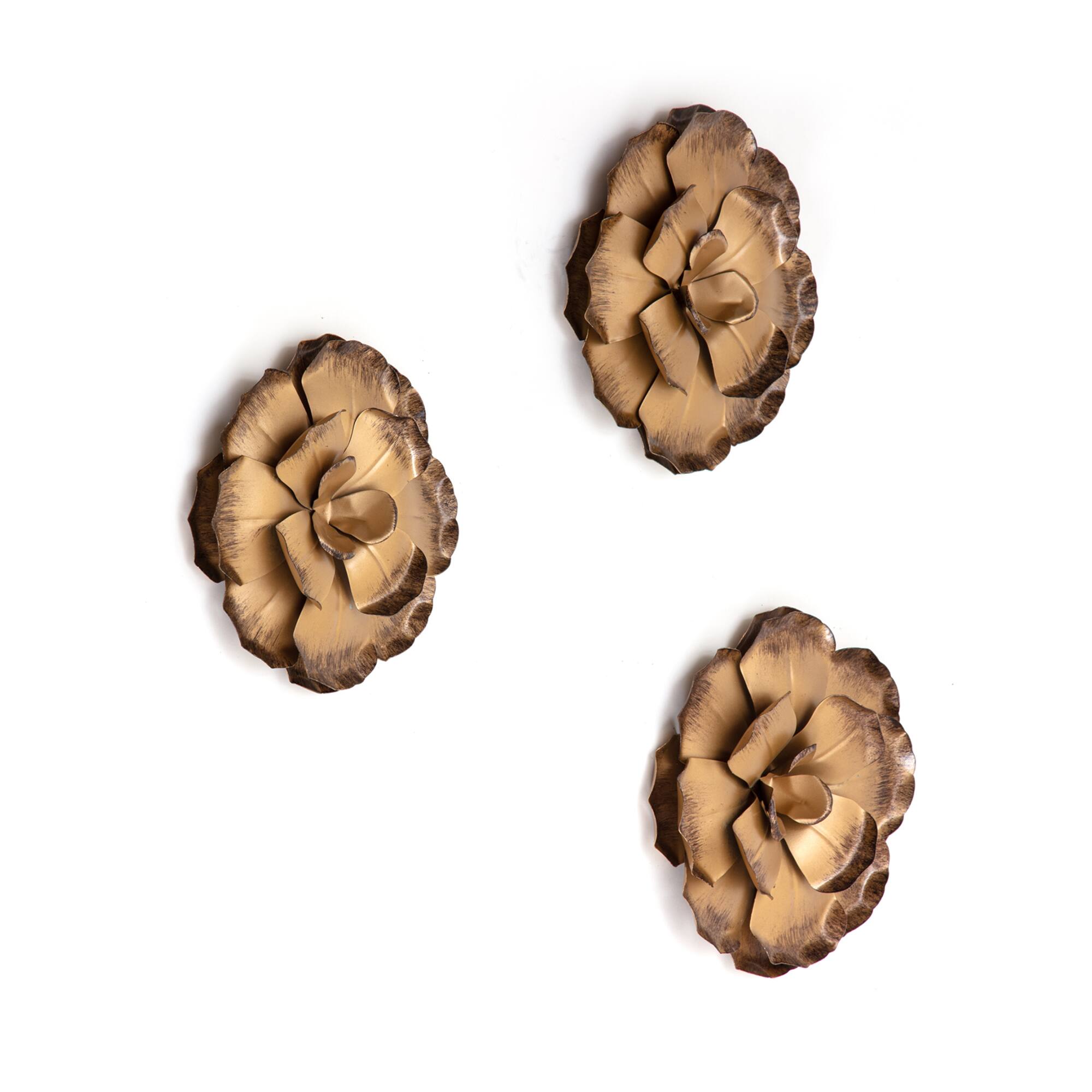 Habitat Decor Zinnias Bronze Flower Metal Wall Art Set